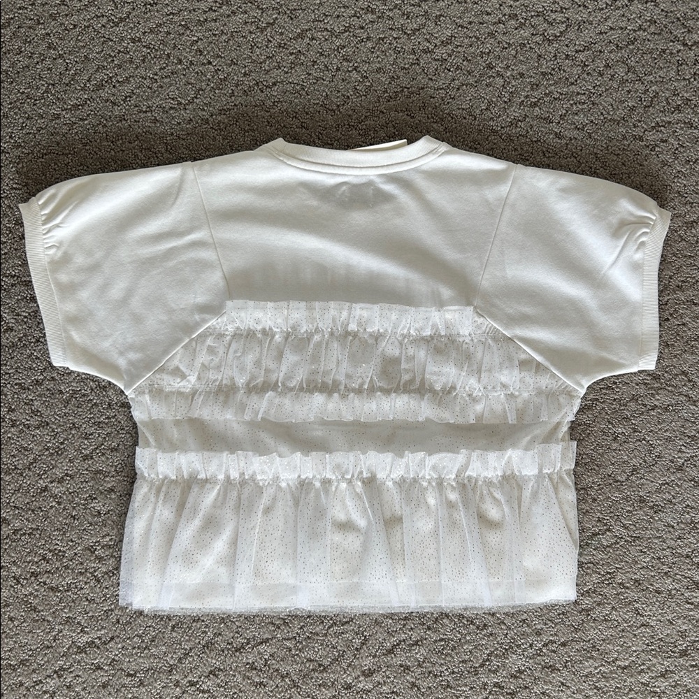 Anthropologie Maeve Short-Sleeve Smocked Ruffled Sweatshirt Glitter Tulle XS NWT - Picture 11 of 12